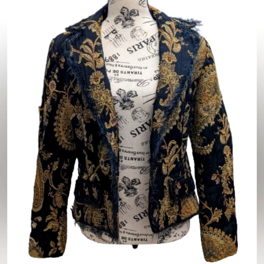 Joseph Ribkoff Elegant Navy and Gold Embroidered Women's Jacket
